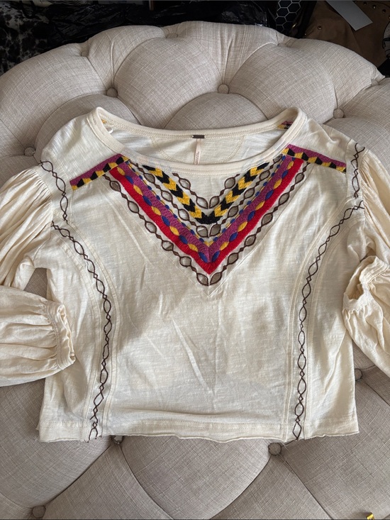 Free People Tops - Free People Cream Blouse with Multicolor Embroidery NWOT